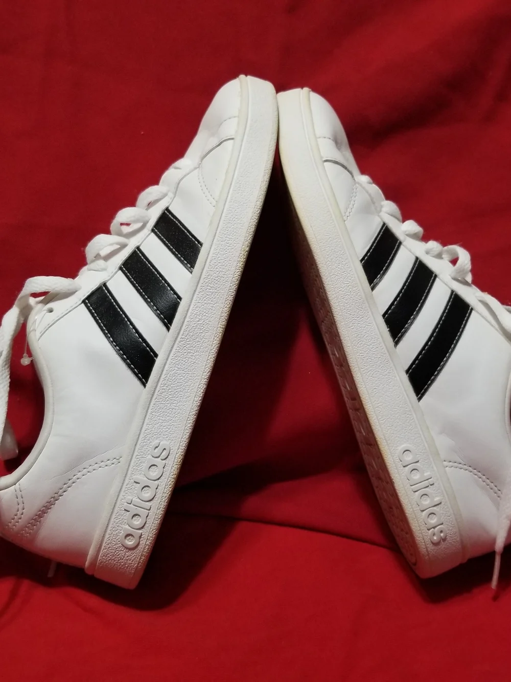 Adidas Adult Size 6 White Neo Baseline Sneakers with Black Three-Stripes